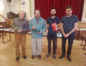 Zleva bronzový Miroslav Tichý, vedle něj je vítěz turnaje Roman Závůrka a po jeho levici stříbrný Jiří Jireš.jpg